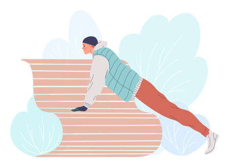 Man training outside in the winter doing push-upsのイラスト素材