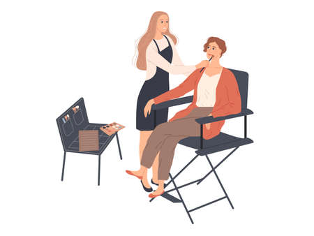 Make-up artist makes makeup for a womanのイラスト素材