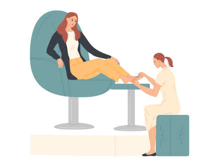 The master does a pedicure, treats his client s toenails.のイラスト素材