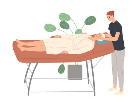 Woman in spa salon getting face treatment.のイラスト素材