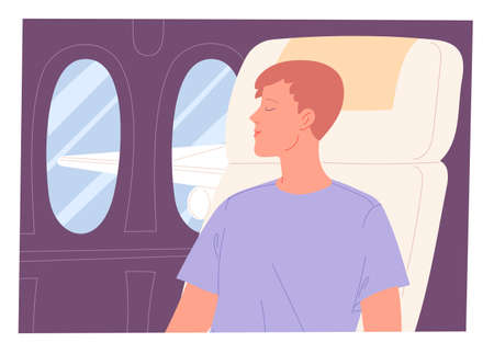 Man sleeping on an aircraft during flight.のイラスト素材