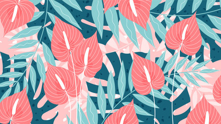 Floral pattern summer background with flowers, leaves
