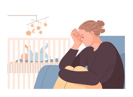 Mother suffering from post natal depressionのイラスト素材