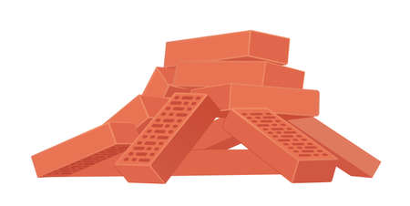 Pile of red bricks Heap of building material.のイラスト素材
