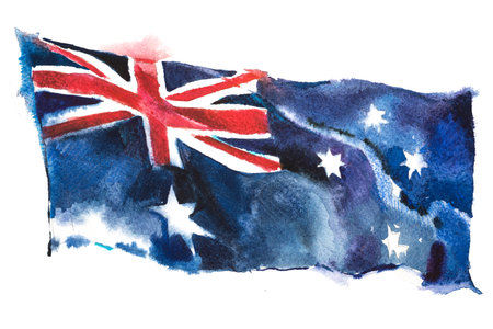 Australia, Australian flag. Hand drawn watercolor illustration.の写真素材