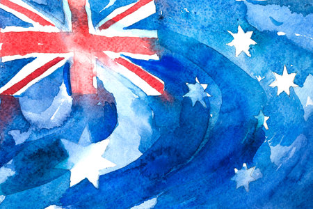 Australia, Australian flag. Hand drawn watercolor illustration.の写真素材