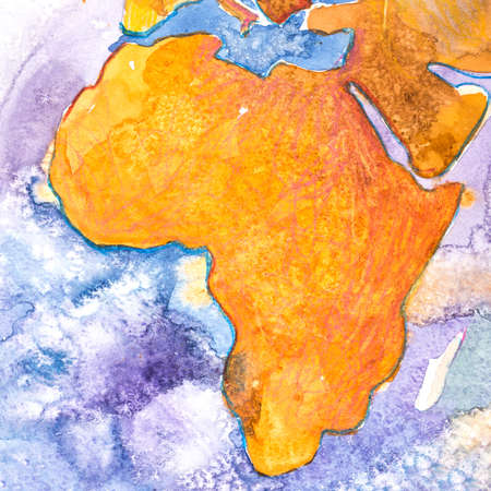 Watercolor hand drawn map of Africa. Aquarelle illustration.の写真素材