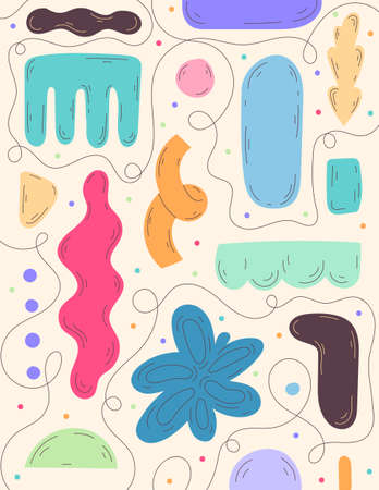 Poster with abstract hand drawn various shapes vector illustration.のイラスト素材