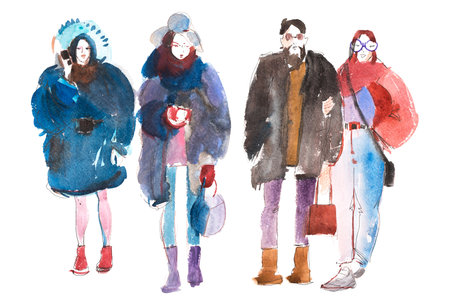 People drawn in watercolor illustration.の写真素材