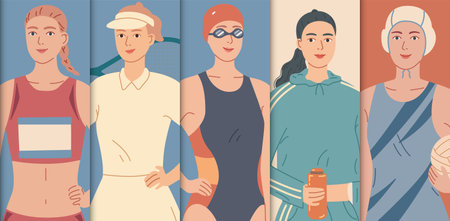 Women sport. Diverse sportswomen Portraits of female athletes.のイラスト素材