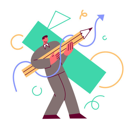 Male designer or illustrator draws with a pencilのイラスト素材