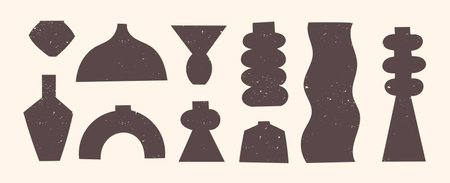 Ceramic Vases Abstract Pottery Hand drawn Vector.のイラスト素材