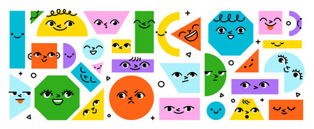 Various geometric figures with facesのイラスト素材