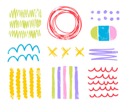 Hand drawn doodle lines curves shapes objects brushes strokesのイラスト素材