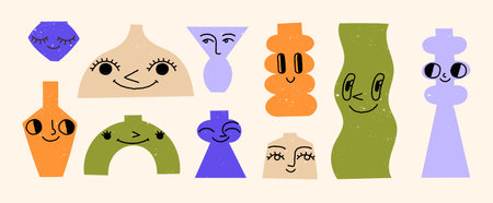 Ceramic Vases Abstract Pottery Hand drawn Vector.のイラスト素材