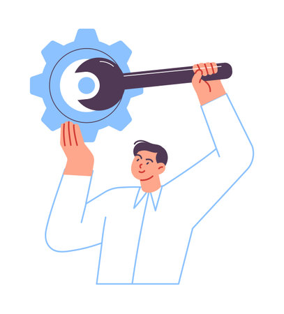 Man with a wrench taps the mechanismのイラスト素材