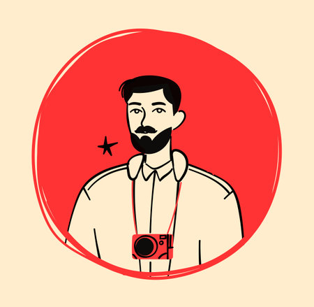 Photographer. Portrait of a bearded man with a cameraのイラスト素材