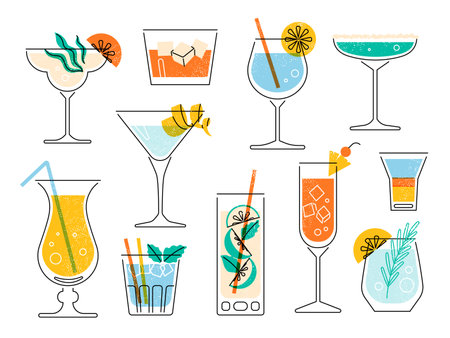 Cocktail glasses drinks vector illustrationのイラスト素材