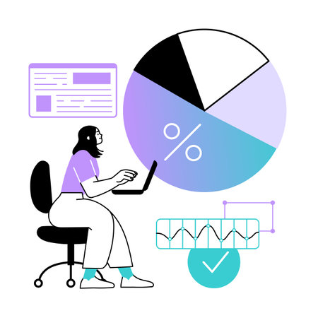 Woman works with a laptop and dataのイラスト素材