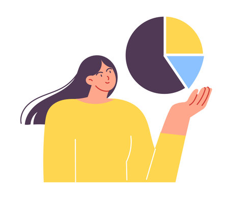 Woman with the chart points to the fractionsのイラスト素材