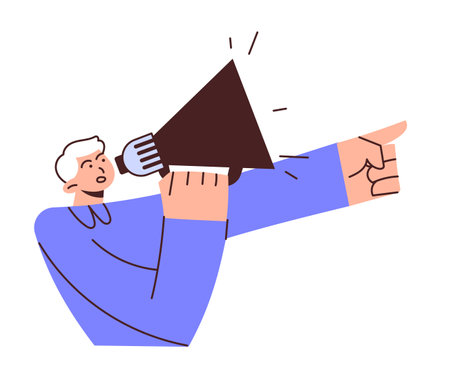 Man speaks into a loudspeakerのイラスト素材