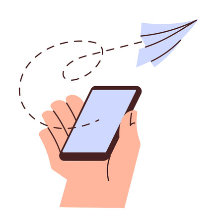 Sending message icon, paper plane hand smartphoneのイラスト素材