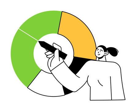 Woman holds a pen and draws a diagramのイラスト素材