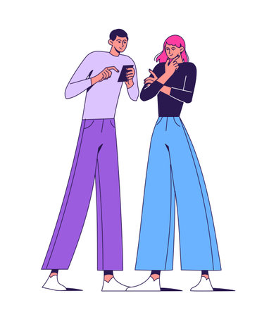 Two people looking at a smartphoneのイラスト素材