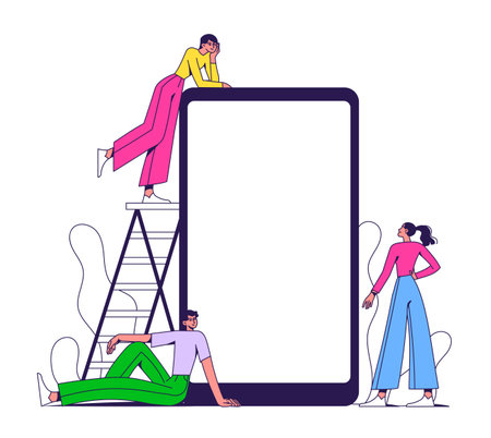 People and the big smartphone, content creators, app developersのイラスト素材