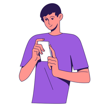 Young man with a smartphone in his handsのイラスト素材