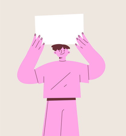 Man standing holding empty bannerのイラスト素材
