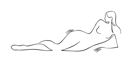 Feminine, beauty woman in minimal linear style.のイラスト素材