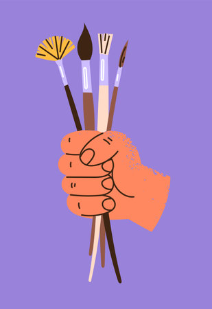 Hand is holding paint brushesのイラスト素材