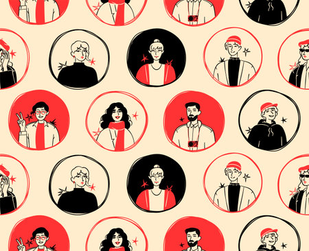 People portraits vector seamless patternのイラスト素材