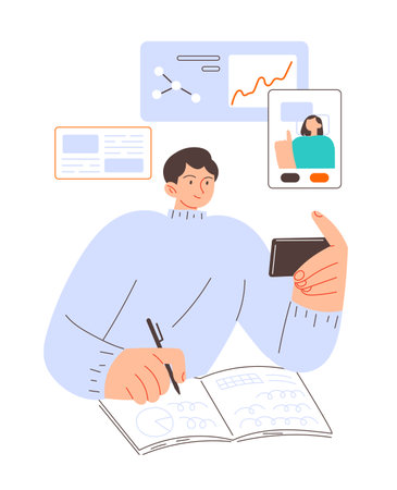Digital online education application student learning studyingのイラスト素材