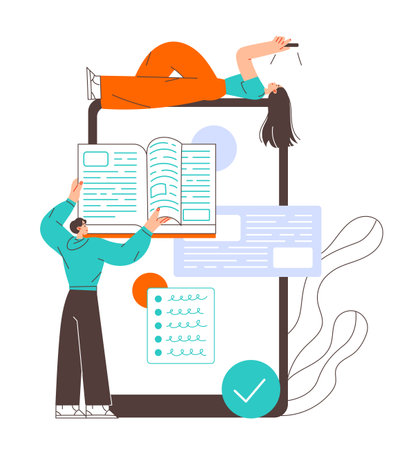 Student studying online reading book online educationのイラスト素材