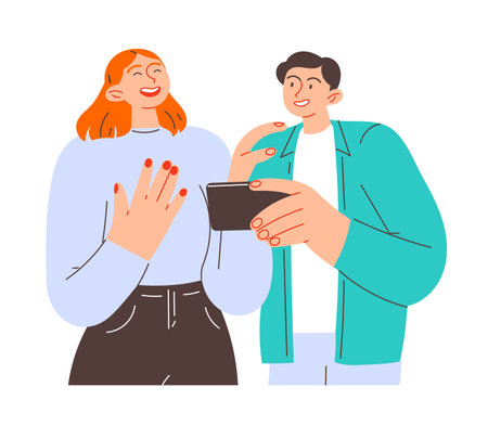 Man and his friend looking at smartphone and laughingのイラスト素材