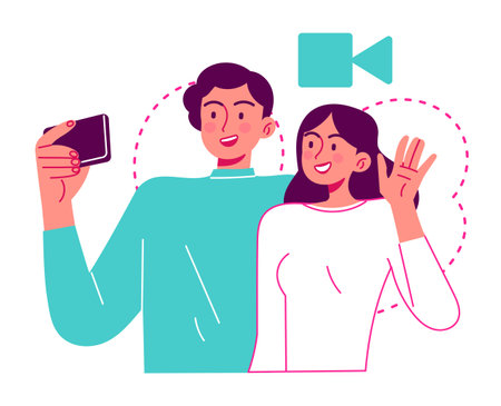 People videotaping themselves, a video callのイラスト素材