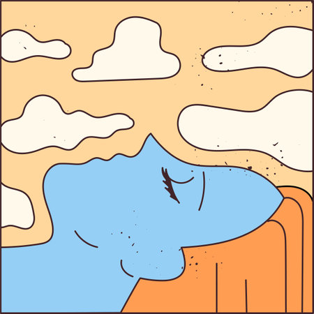 Woman lying with her eyes closed, clouds in the backgroundのイラスト素材