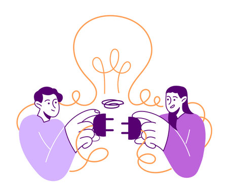 People with plugs wires and an idea.のイラスト素材