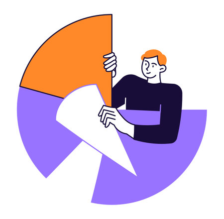 A man works with statistics piecing together a pie chartのイラスト素材