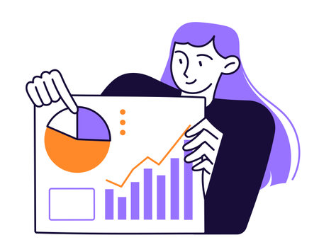 Woman works with statistics, analyzes dataのイラスト素材