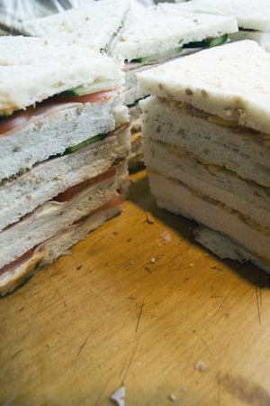 A pile of freshly made sandwichesの写真素材