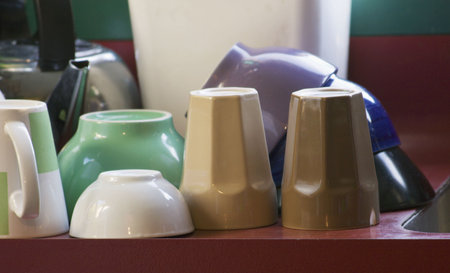 cups and bowls on the bench