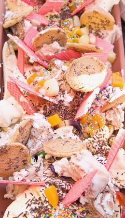 A home-made 2 metre long sundae served up in a pig trough like fashion.の写真素材