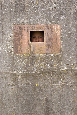 Madeline Bailing Twine stuck in a concrete bunker