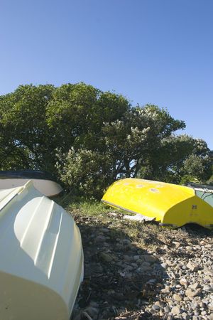 Colourful dinghy's at Island Bay, Wellington, New Zealandの写真素材