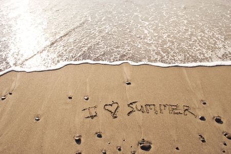 I love summer written in the sand at Haumoana Beach, Hawke's Bay, New Zealandの写真素材
