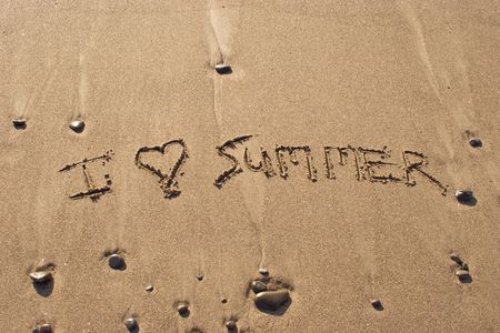 I love summer written in the sand at Haumoana Beach, Hawke's Bay, New Zealandの写真素材