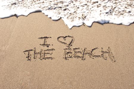 I love the beach written in the sand at Haumoana Beach, Hawke's Bay, New Zealandの写真素材